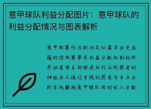 意甲球队利益分配图片：意甲球队的利益分配情况与图表解析